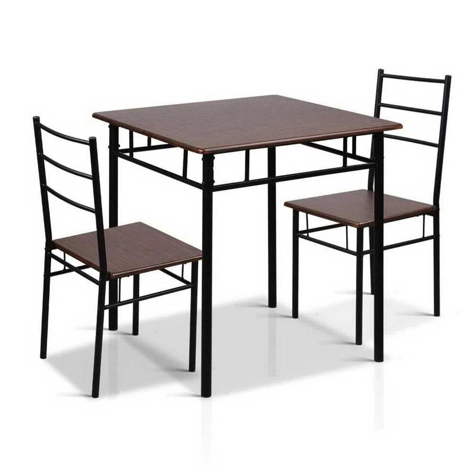 NNEDSZ Metal Table and Chairs - Walnut & Black - Image 1 of 4