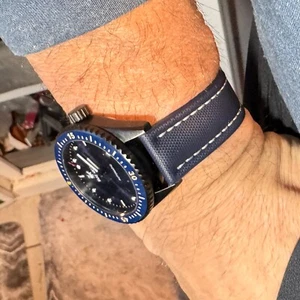 BLUE High Quality Real Sailcloth Waterproof Watch Strap White Stitch - Picture 1 of 9