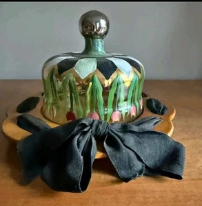 Mackenzie Childs Holzteller und handbemalte Glaskuppel - RAR! EUC  - Bild 1 von 6