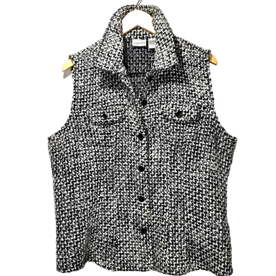 Chicos Womens Nubby Woven Vest Size 3 Black White Sleeveless Button Up Academia - Image 1 of 4