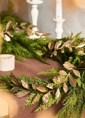 NEW Anthropologie Laurel Leaves Gold Metal Garland Holiday &Year-Round Decor 6ft - Image 1 of 4