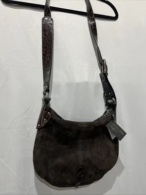 Bandolera Donald J Pliner Y2K Gamuza Hobo Croco Charol Borde Boho Marrón Foto 1 de 4