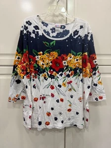 American Sweetheart Tunika Top Blumenmuster 3XL Baumwolle weiß marine rot gelb - Bild 1 von 4