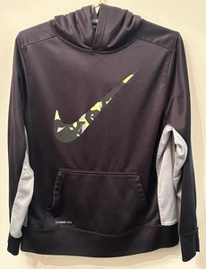 Nike Youth Pullover Hoodie XL Black Gray and Yellow Swoosh DriWick Moisture Tech - Picture 1 of 5