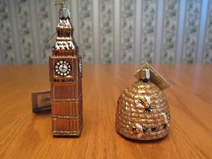 Alte Welt Weihnachtsschmuck BIENE SKEP + Nikolaus Quadrat BIG BEN UHR ~ NOS - Bild 1 von 14