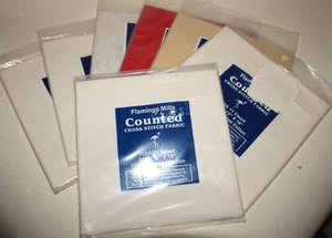 Neu in Verpackung, 7 Pkg., Flamingo Mills, 12" x 18", gezählter Kreuzstich Stoff #11 & #14 - Bild 1 von 2