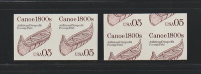 Estampillas ERROR EE. UU. 2453a Canoa precancelada: pares IMPERF & MISCUT IMPERF. MNH $450.+ Foto 1 de 2