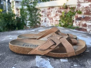 Birkenstock Tatami Tan Leather Thong Sandal Women Sz7-7.5 EU38 Strappy Cork Sole - Picture 1 of 12