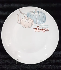4 THANKFUL Peach Blue Pumpkins on White Dinner Plates 11" Thanksgiving Godinger - Picture 1 of 11