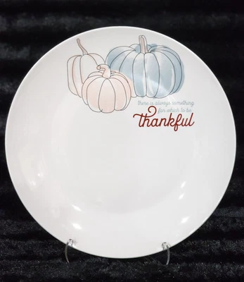 4 THANKFUL Peach Blue Pumpkins on White Dinner Plates 11" Thanksgiving Godinger - Image 1 of 4