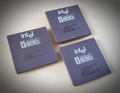 3 Intel 486 A80486DX-25 &-33 altes Logo Made in USA Sammler CPU's mit Goldgehalt - Bild 1 von 4