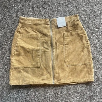 F&F Tan Corduroy Mini Skirt UK 12 Zip Front Pockets Cotton Autumn Casual Style - Image 1 of 4