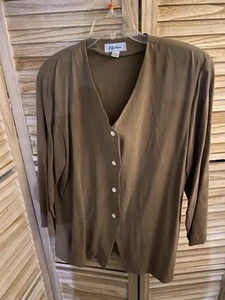 Blusa Top Vintage Damas 100% Seda Abotonada Marrón Manga Larga Talla M - Imagen 1 de 5
