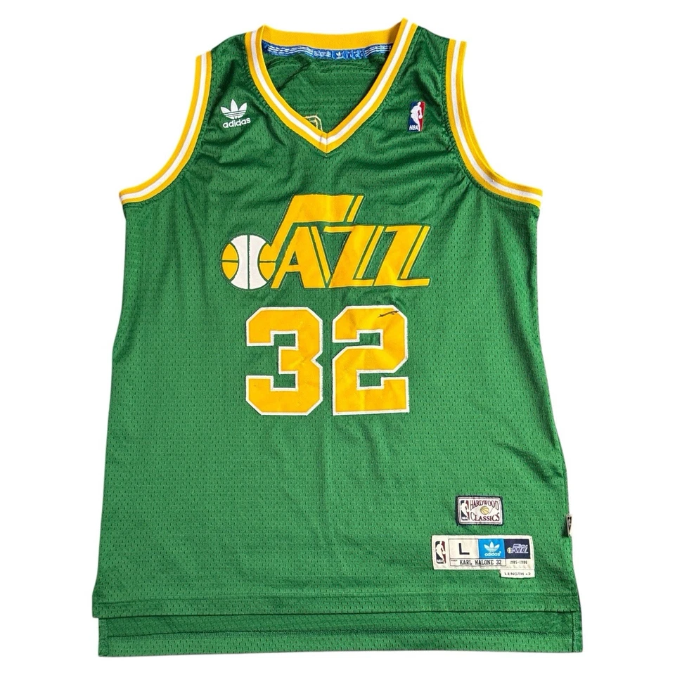 Camiseta de basquete masculina verde vintage Y2K Adidas Utah Jazz Karl Malone #32 G - Imagem 1 de 4