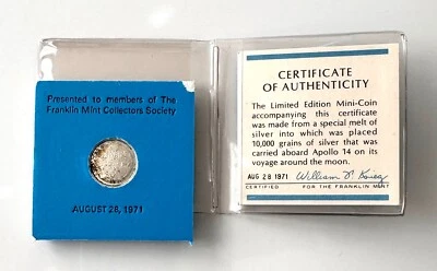 Mini Silver Coin Franklin Mint Collectors Society Apollo 14 Mission to Moon;X346 - Image 1 of 4