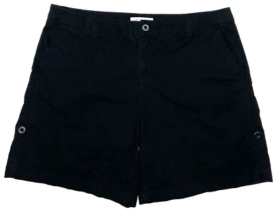 Liz Claiborne Women Size 12 High Rise Roll Tab Chino Shorts Black Cotton Stretch - Image 1 of 4