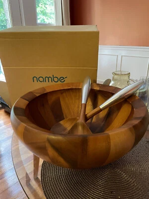 Nambe Yaro Acacia Wood Salad Bowl with Servers, 4 Quart - Box Included! - Image 1 of 4