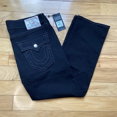 True Religion Ricky Relaxed Straight Jeans Mens 36x30  Black Denim Flap Pockets - Image 1 of 4