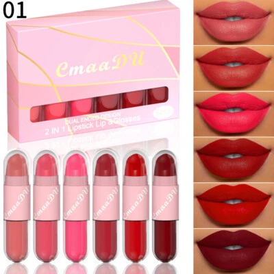 6Pcs Gift Set Dual Ended Design 2 IN 1 Velvet Matte Lipstick Lip Gloss Cosmetic - Image 1 of 4