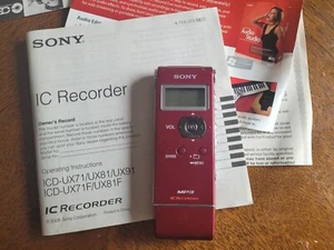 Sony Digital Stereo Voice Recorder ICD-UX71 287 Hours PC & Mac RED - Picture 1 of 6