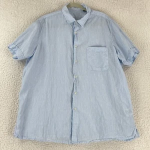 Tasso Elba Button-Up Shirt Mens Size XL Blue 100% Linen Short Sleeve Casual - Picture 1 of 11