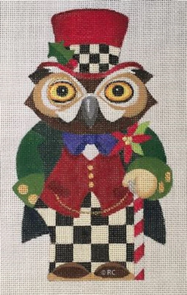 Needlepoint Handpainted Raymond Crawford Christmas Owl 7.5" - Image 1 of 1
