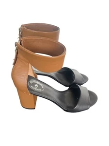 Brooks Brothers Color Block Stacked Heel Sandals Navy Blue Tan Size 8 - Picture 1 of 9