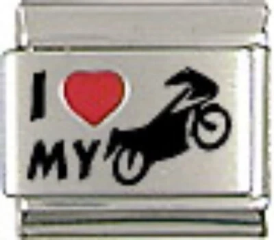 BRAZALETE I LOVE MY CYCLE ITALIANO ENCANTO ESLABÓN 9MM ACERO INOXIDABLE Foto 1 de 3