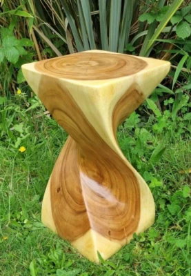 Full Twist Side Table/Stool/Solid Acacia Wood/Lamp Table/Plant Stand/Natural 20" - Image 1 of 4