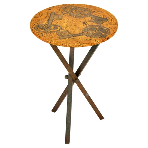 Vintage Piero Fornasetti Chiavi Lacquered Wood Brass Side End Table  1960s Italy Cover