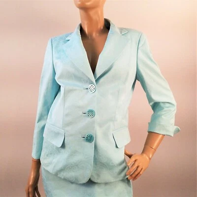 Dana Buchman Falda Blazer Chaqueta Conjunto 2 Piezas Mujer Talla 10 Azul Oasis NUEVO $700 Foto 1 de 4