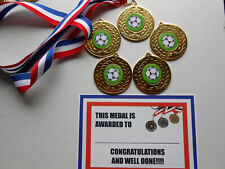 FOOTBALL  - 50 MM METAL MEDALS+RIBBON/SET= 5 WITH CERTIFICATES/SCRATCH CARDS