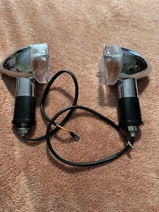 2X Universal Motorcycle Turn Signal Indicators Blinker Amber Light Chrome Metal - Picture 1 of 3