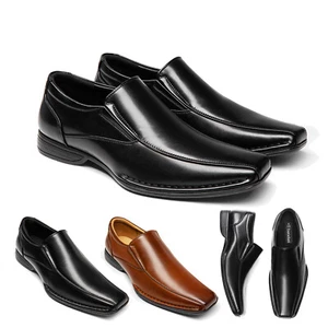 Mens Oxford Shoes Slip On Loafers Square Toe Business Wedding Dress Shoes US - Picture 1 of 9