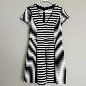 Banana Republic black white striped stretchy midi pencil coastal dress 6P - Picture 1 of 13