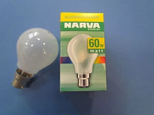 NARVA AGL Glühlampe B22d 230V 60W Matt Bajonettsockel Neu & OVP  - Bild 1 von 5