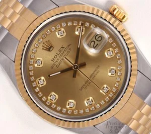 Rolex Datejust 36mm Two Tone Steel 18k Fluted Bezel-Champagne String Dial - Picture 1 of 5