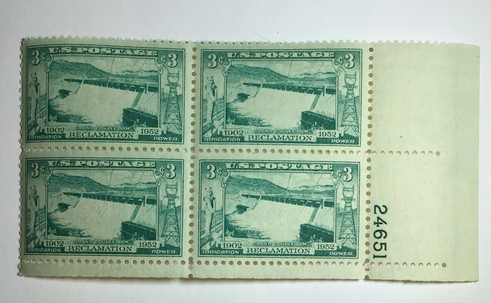 US 3 Cent Grand Coulee Dam Stamp Of 1952, Scott #1009, Block Of 4, MNH/OG/VF. - Image 1 of 1