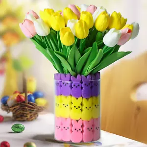 Easter Decorations - Easter Little Bunnies Decor - 15 Pcs Artificial Tulips with - Picture 1 of 13