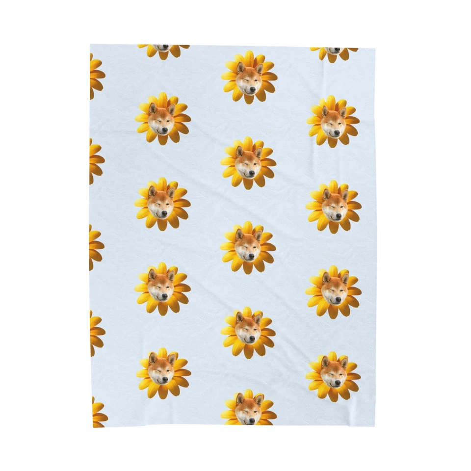 Floral Shiba Inu Velveteen Plush Blanket (Blue) - Cozy and Cute Home Decor - Image 1 of 1