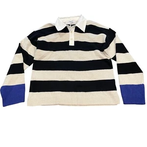 NWT Madewell Sz XXS Cashmere-Wool Blend Rugby Sweater Striped Collared Ivory Blk - Picture 1 of 11