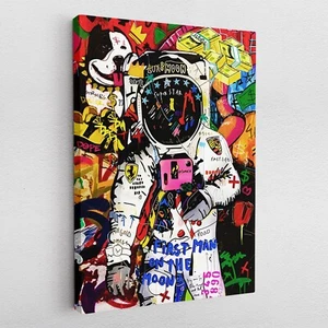 Leinwandbild Acryl Poster Pop Art Astronaut Graffiti Mond Bunt Banksy - Bild 1 von 14