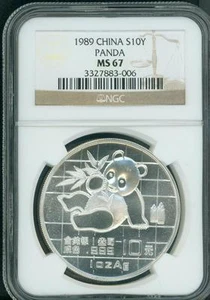 1989 SILVER PANDA 1 Oz COIN 10Y S10Y CHINA NGC MS67 MS-67 10-Yn Yuan BEAUTIFUL ! - Picture 1 of 2