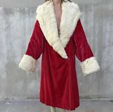 Antique 1920s Hot Pink Silk Velvet Opera Coat White Fur Full Length Dress Jacket
