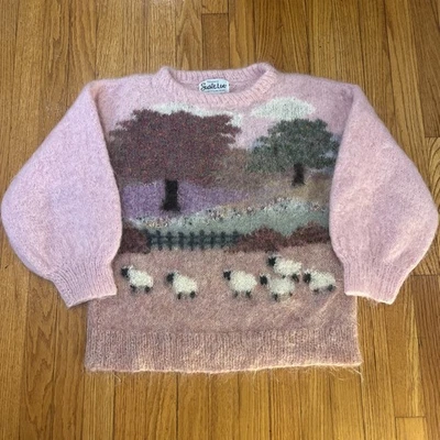 Suéter tejido a mano Susie Lee Mohair rosa oveja cabaña palomitas de maíz tejido para mujer’s M Foto 1 de 4