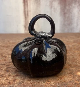 Vintage Mid Century Murano Glass Black Pumpkin Paperweight - Picture 1 of 6