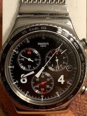 Cronógrafo Swatch Blackie Irony YVS401G. Correa de malla. 43mm. Muy chulo. Foto 1 de 4