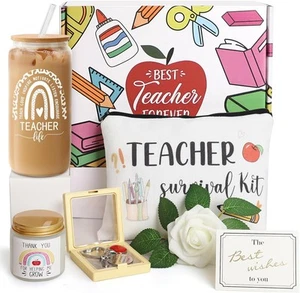 6 Pcs Teacher Appreciation Gifts, Thank You Gift Set, Back to pink and white  - Picture 1 of 7