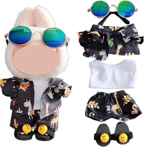 (NO Doll) Beach Wear 5-Piece Suit Sunglasses T-Shirt Pants Slippers Shirt(Black) - Picture 1 of 5
