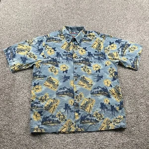 Reyn Spooner Shirt Men Medium Blue Joe Kealohas Floral Hawaiian Palm Tropical - Picture 1 of 13